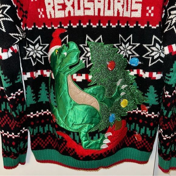 Celebrate Together Medium T-Rex Dinosaur Tree Ugly Christmas Sweater Unisex EUC - Picture 2 of 12